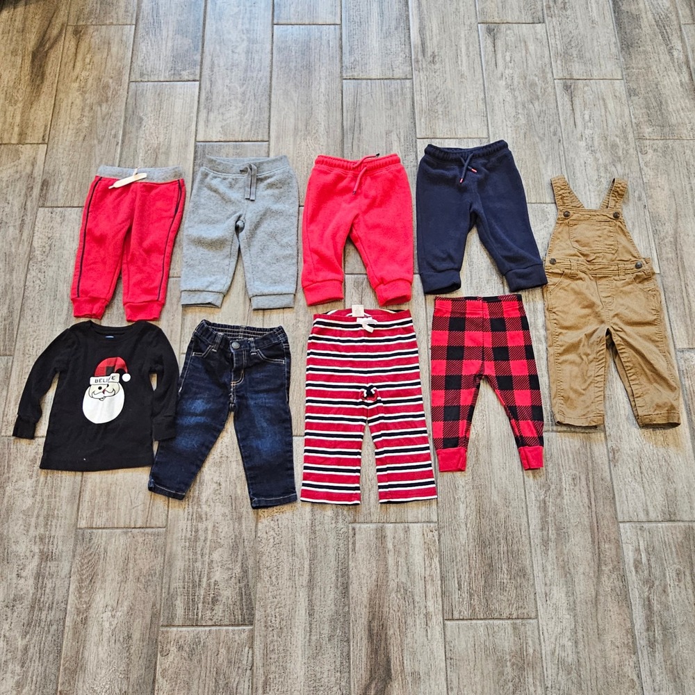 Baby Boy Clothing Lot of 9 Size 12-18M Overalls‎ Jeans Fleece Joggers Pants Play